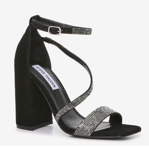 Steve Madden Rhinestone Black Velvet Block Heel (8)